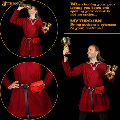 Mythrojan “ The Medieval Burglar ” Leather Bag, Ideal for SCA LARP Reenactment &amp; Ren fair - Full Grain Leather, Red 4.7 ” ×6.2 ”