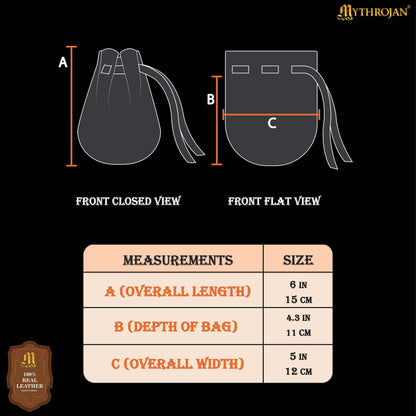 Mythrojan “Gold and Dice” Medieval Drawstring Bag, Ideal for SCA LARP Reenactment &amp; Ren fair - Full grain Leather Pouch, B rown 6” × 5&quot;