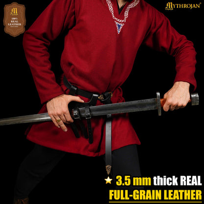 Mythrojan Renaissance Leather Sword Frog LARP Costume Accessory Rapier Knight Sword Belt - Black