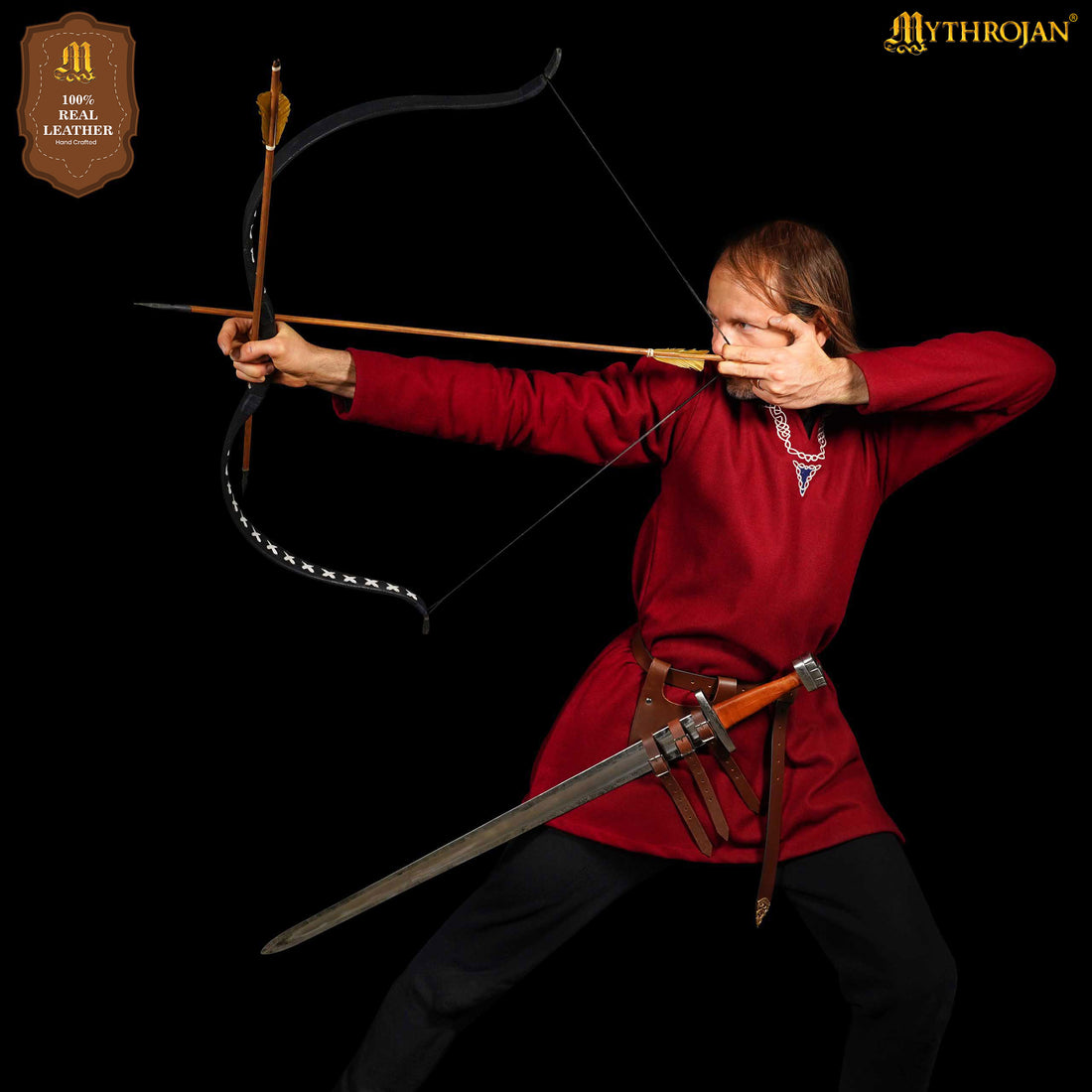 Mythrojan Renaissance Leather Sword Frog LARP Costume Accessory Rapier Knight Sword Belt - Brown