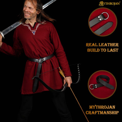 Mythrojan O - Ring Medieval Leather Belt, Ideal for LARP SCA Warrior Gothic Renaissance, BLACK