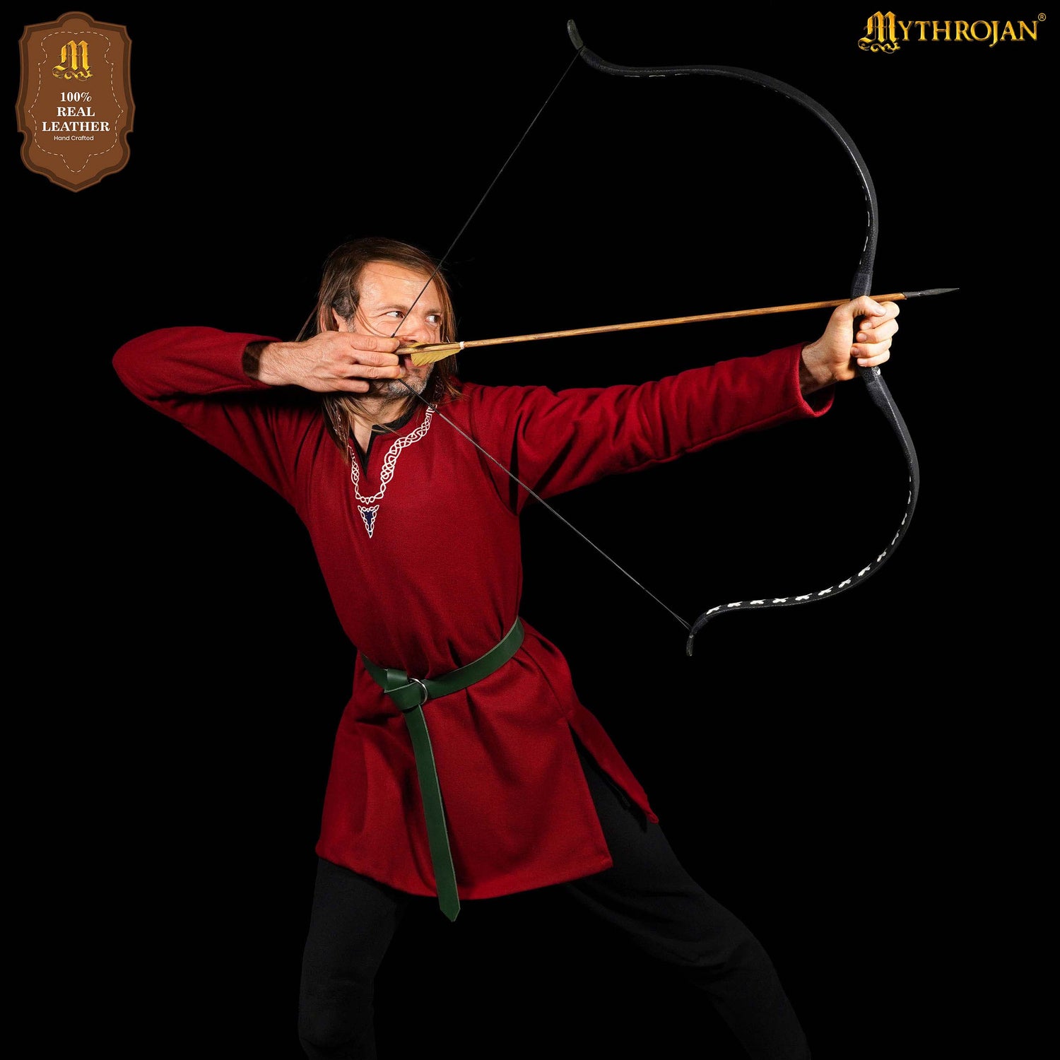 Mythrojan O - Ring Medieval Leather Belt, Ideal for LARP SCA Warrior Gothic Renaissance, BLACK