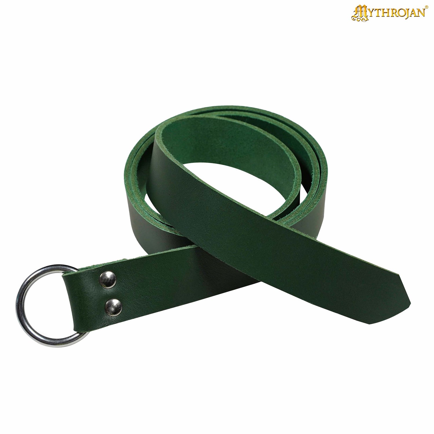 Mythrojan O-Ring Medieval Leather Belt, Ideal for LARP SCA warrior gothic renaissance, GREEN