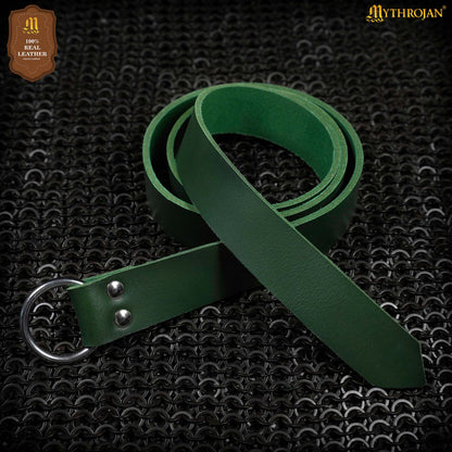 Mythrojan O-Ring Medieval Leather Belt, Ideal for LARP SCA warrior gothic renaissance, GREEN