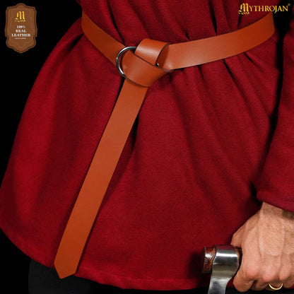 Mythrojan O-Ring Medieval Leather Belt, Ideal for LARP SCA warrior gothic renaissance, Tan, 50 INCHES