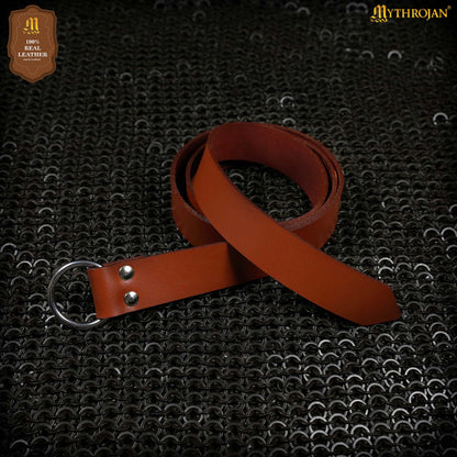 Mythrojan O-Ring Medieval Leather Belt, Ideal for LARP SCA warrior gothic renaissance, Tan, 50 INCHES