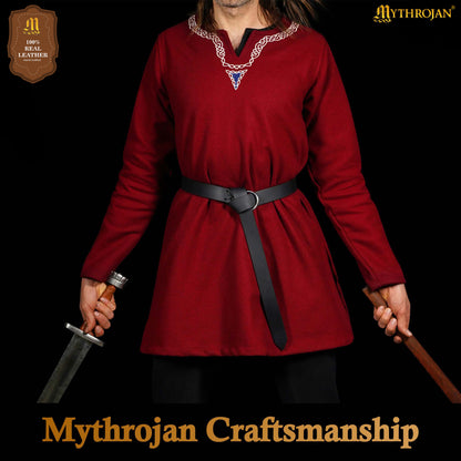 Mythrojan O - Ring Medieval Leather Belt , Ideal for LARP SCA Warrior Gothic Renaissance , Full Grain Leather, BLACK