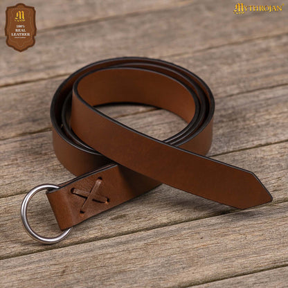 Mythrojan O - Ring Medieval Leather Belt , Ideal for LARP SCA Warrior Gothic Renaissance , Full Grain Leather, Brown