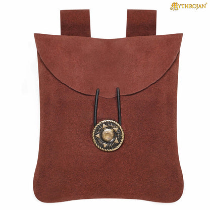 Mythrojan Suede Belt Bag, Ideal for SCA LARP Reenactment &amp; Ren fair, Suede Leather, Maroon , 5 .5”× 5.1 ”