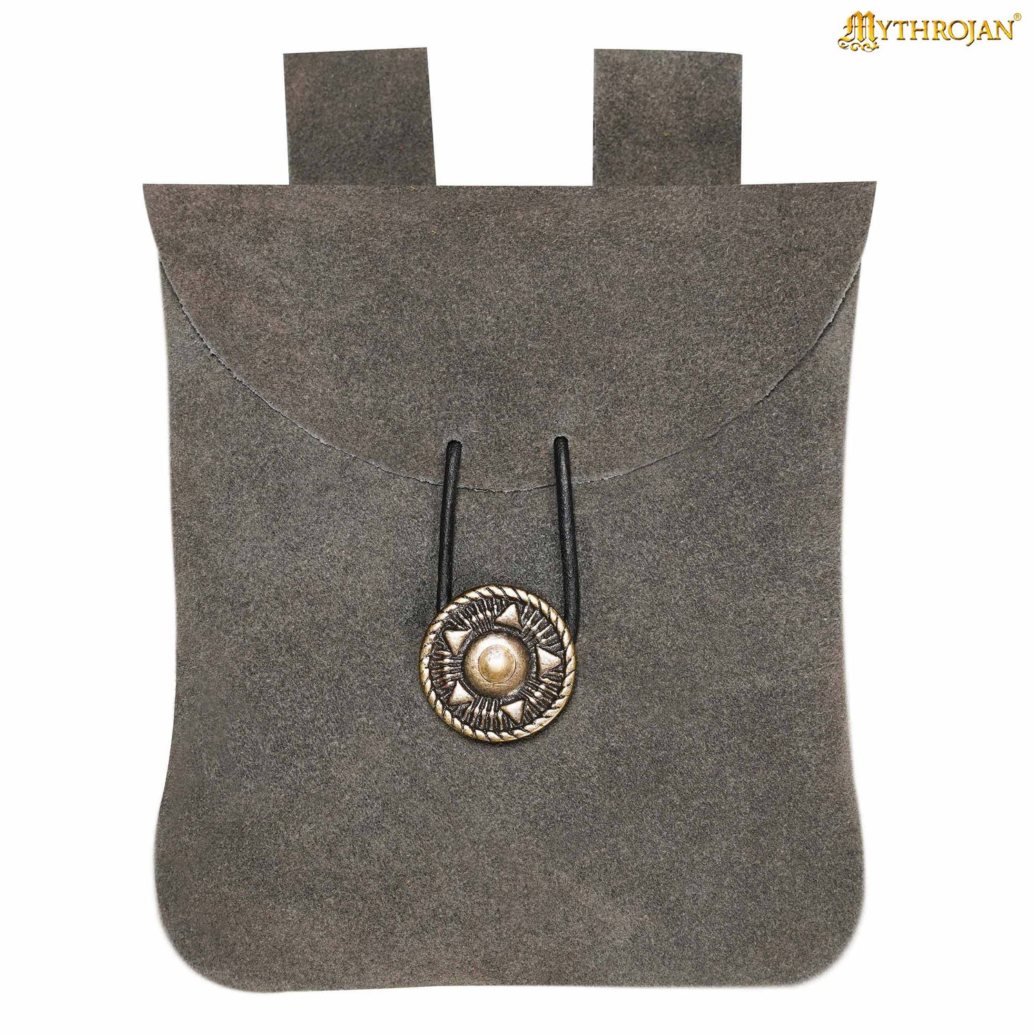 Mythrojan Suede Belt Bag, ideal for SCA LARP reenactment &amp; Ren fair, Suede Leather, Grey, 5.5”×5.1”