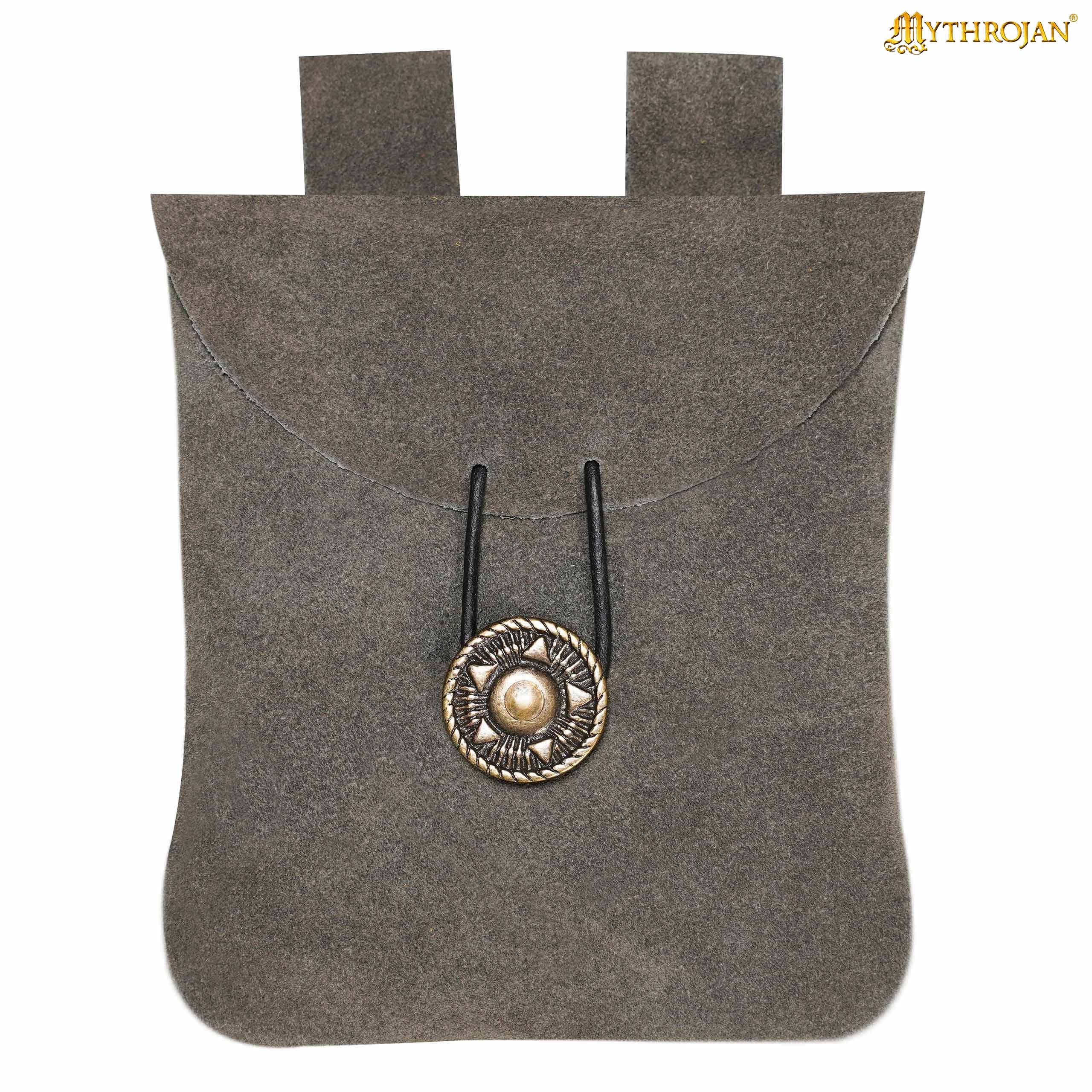 Mythrojan Suede Belt Bag, ideal for SCA LARP reenactment &amp; Ren fair, Suede Leather, Grey, 5.5”×5.1”