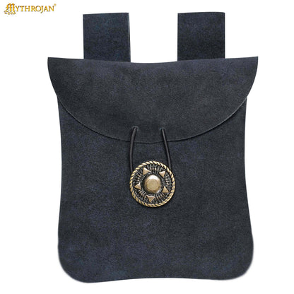 Mythrojan Medieval Renaissance Suede Jewelry Belt Pouch LARP Costume Waist Bag - Midnight Navy Blue
