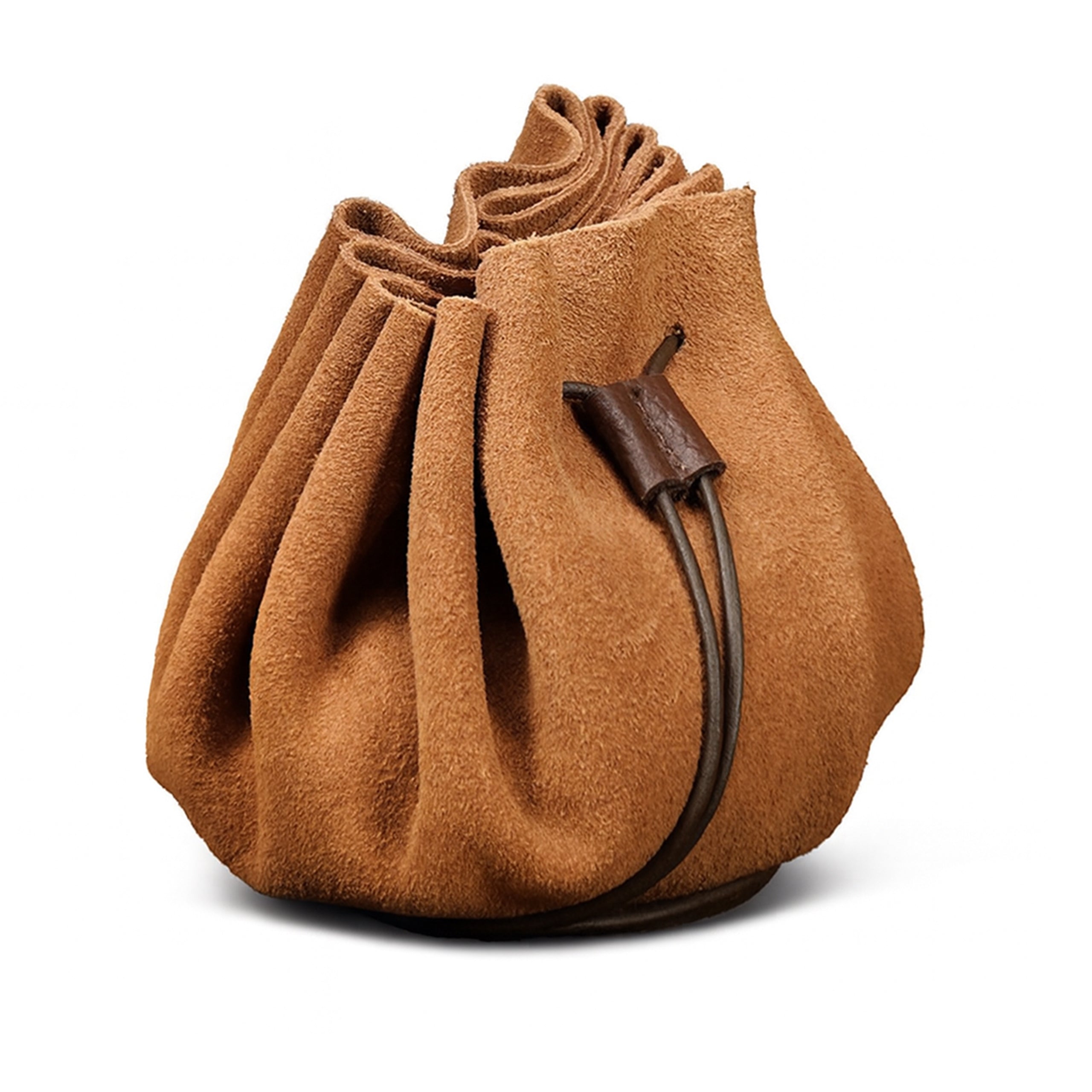 Mythrojan “ Gold and Dice ” Medieval Drawstring Bag, Ideal for SCA LARP Reenactment &amp; Ren fair - Suede Leather Pouch, Brown 3.5