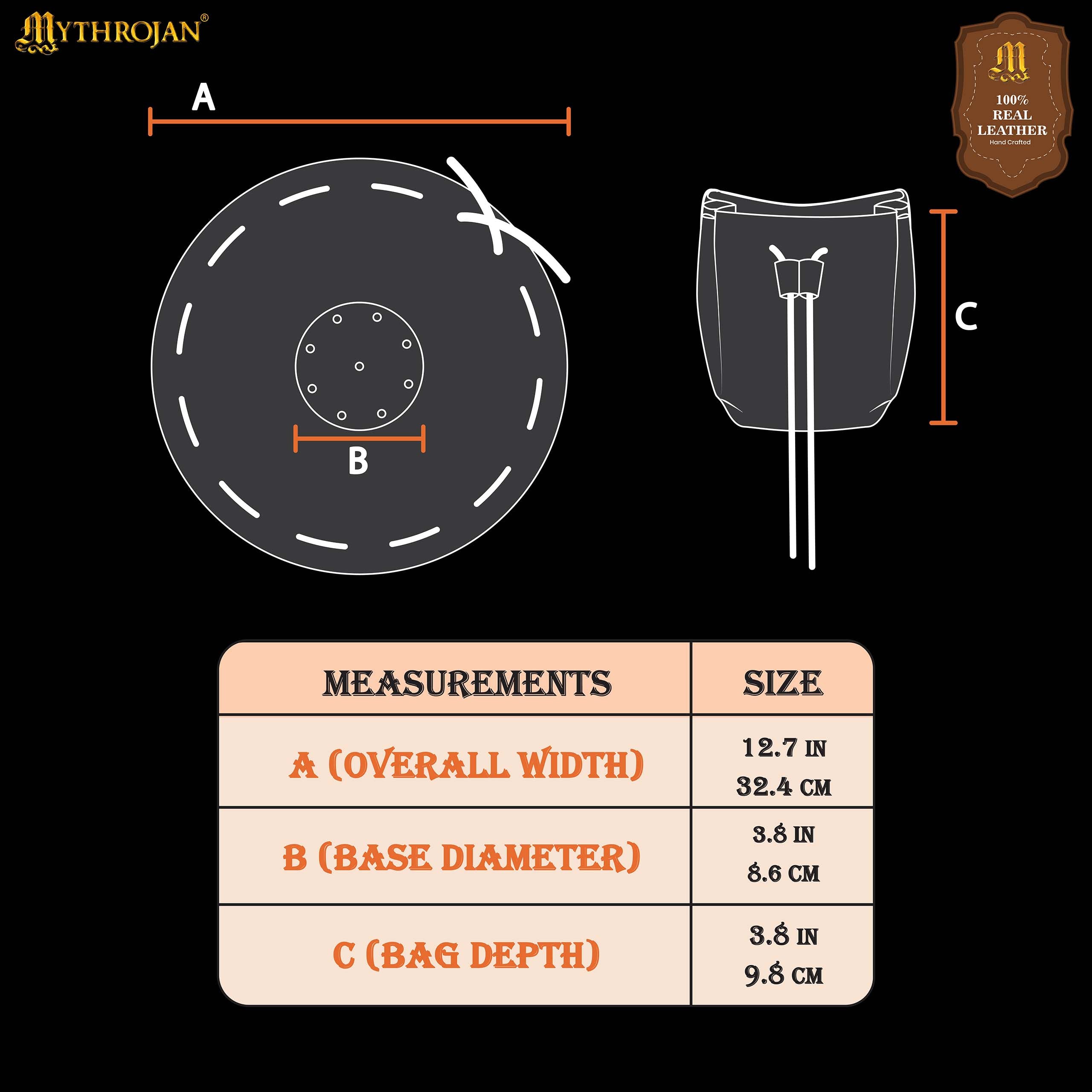 Mythrojan “ Gold and Dice ” Medieval Drawstring Bag, Ideal for SCA LARP Reenactment &amp; Ren fair - Suede Leather Pouch, Black 3.5