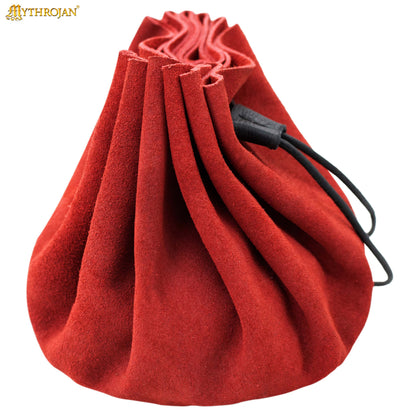 Mythrojan “ Gold and Dice ” Medieval Drawstring Pouch , Ideal for SCA LARP Reenactment &amp; Ren fair : Suede Leather Bag , 3.5”
