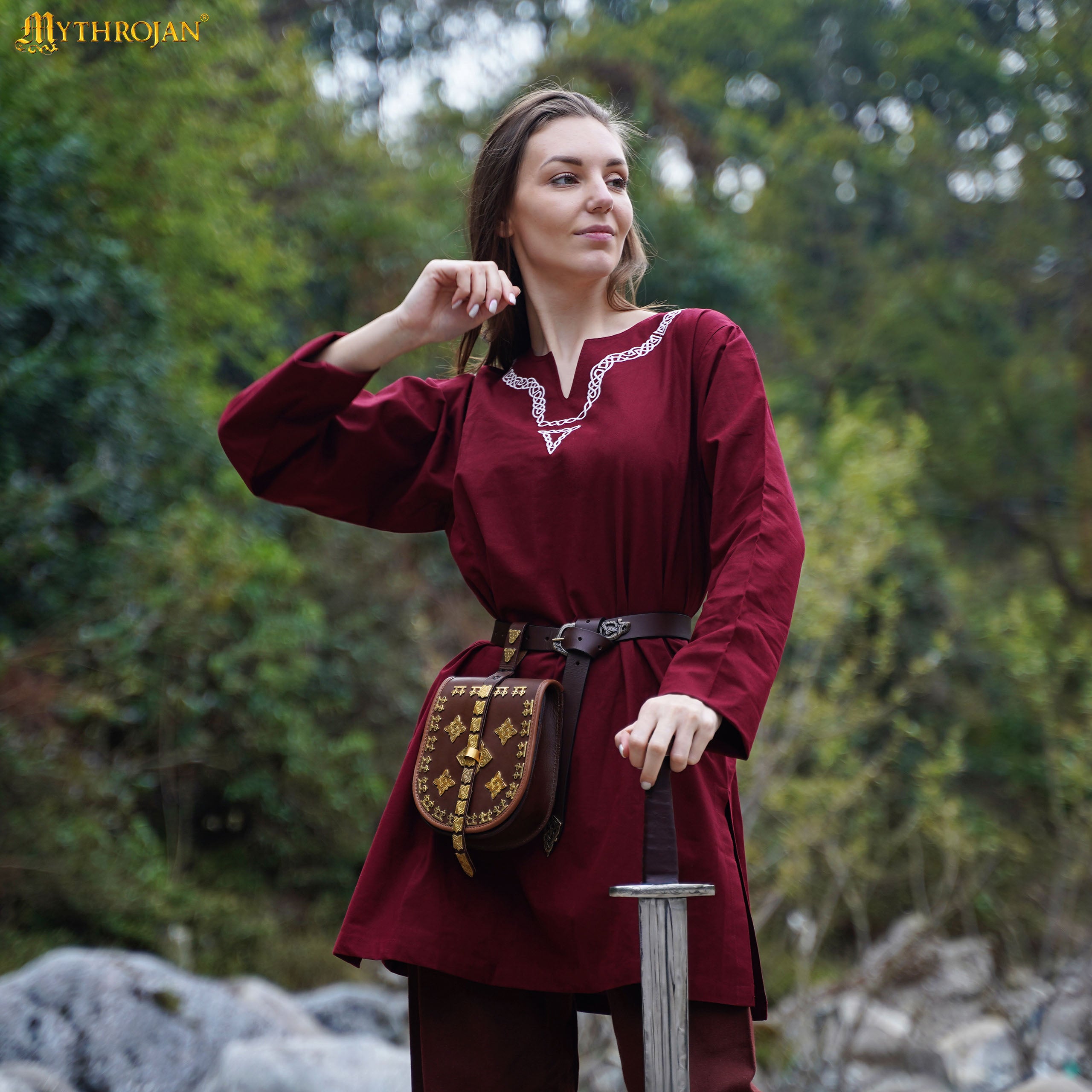 Medieval Embroidered Cotton Full Sleeves Tunic - Viking Reenactments