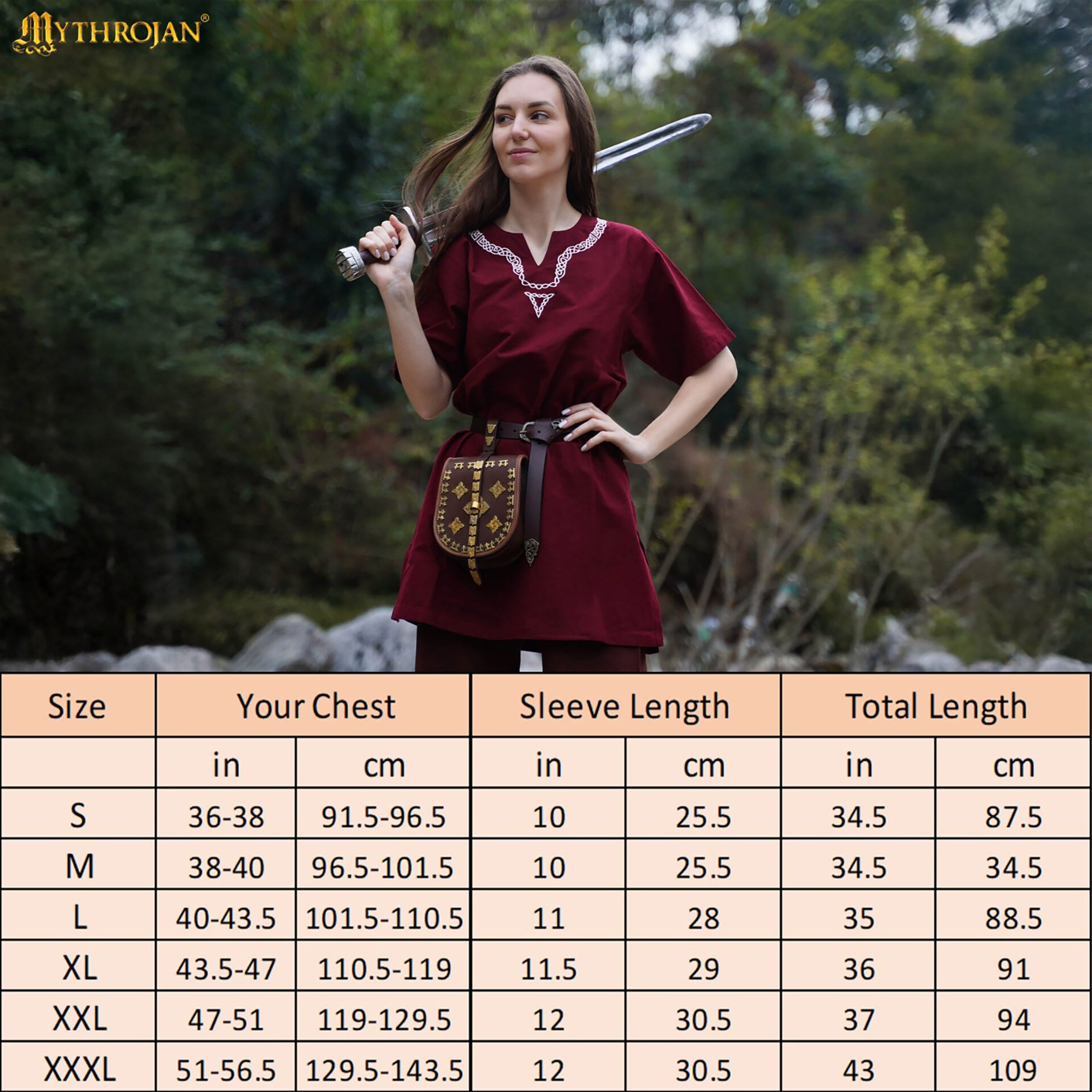 Medieval Embroidered Cotton Full Sleeves Tunic - Viking Reenactments