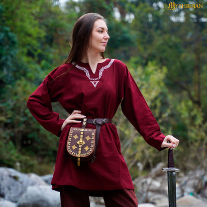 Medieval Embroidered Cotton Full Sleeves Tunic - Viking Reenactments
