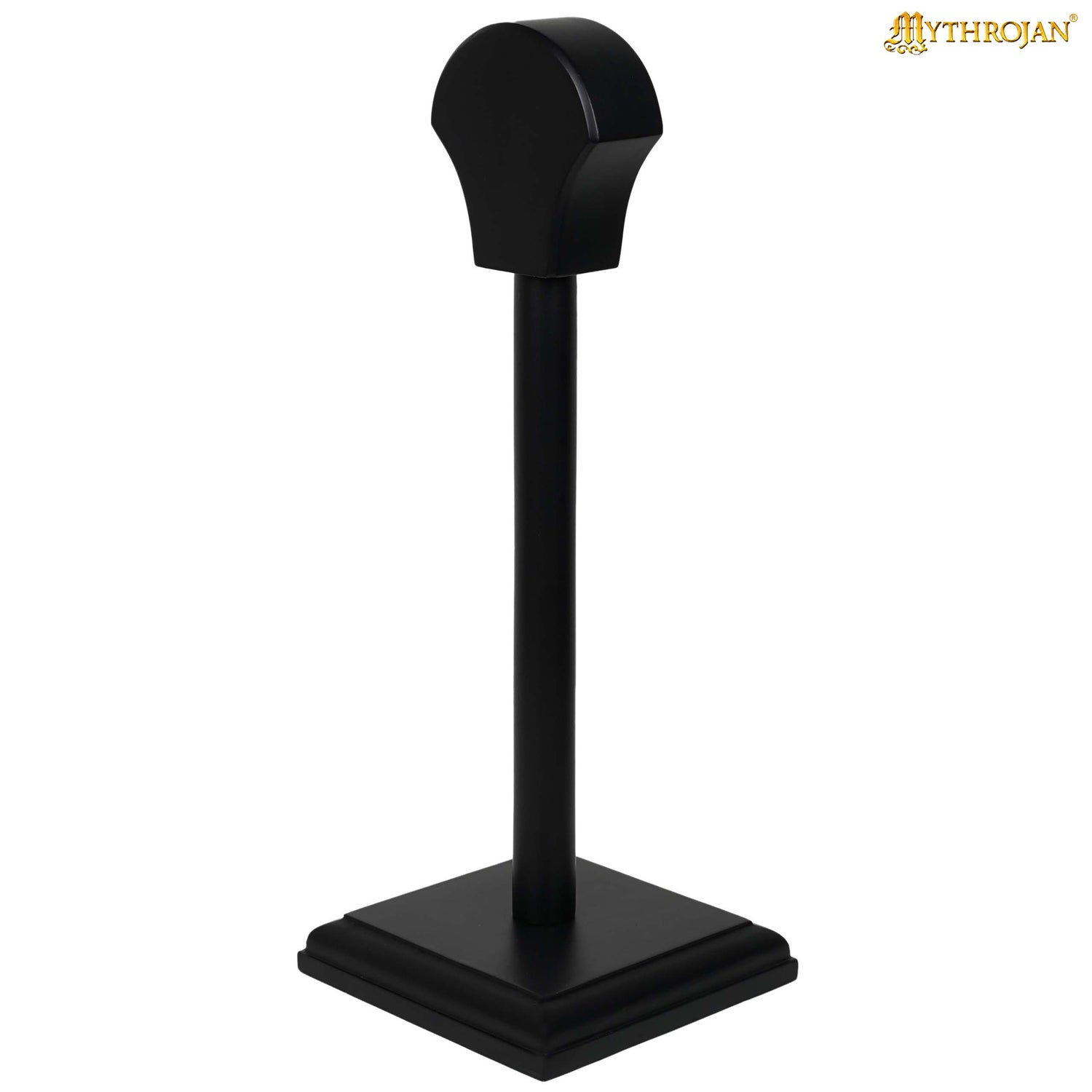 Mythrojan Wooden Helmet Stand Solid Medieval Roman Viking Helmet Display Stand Wooden Star Wars Helmet Stand Mask Display Templar Spartan Cosplay LARP Knight Stand Black