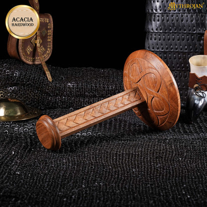 Mythrojan Wooden Helmet Stand Solid Medieval Roman Viking Helmet Display Stand Mask Display Templar Spartan Cosplay Larp Knight Stand - Brown