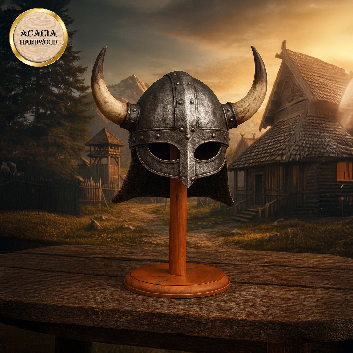 Mythrojan Wooden Helmet Stand Solid Medieval Roman Viking Helmet Display Stand Mask Display Templar Spartan Cosplay LARP Knight Stand - 13&quot;