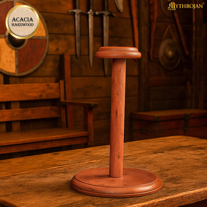 Mythrojan Wooden Helmet Stand Solid Medieval Roman Viking Helmet Display Stand Mask Display Templar Spartan Cosplay LARP Knight Stand - 13&quot;