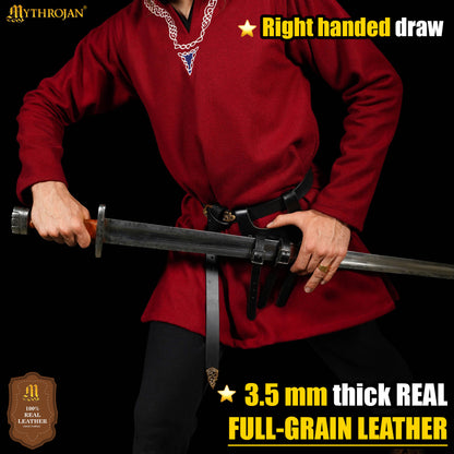 Mythrojan Renaissance Leather Sword Frog LARP Costume Accessory Rapier Knight Sword Belt - Black