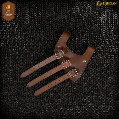 Mythrojan Renaissance Leather Sword Frog LARP Costume Accessory Rapier Knight Sword Belt - Brown