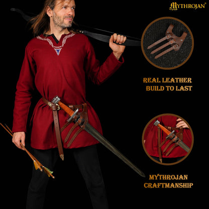 Mythrojan Renaissance Leather Sword Frog LARP Costume Accessory Rapier Knight Sword Belt - Brown
