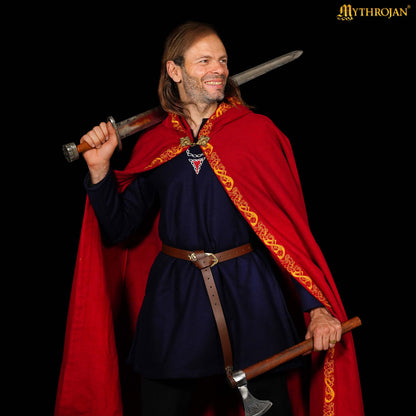 Mythrojan Woolen Embroidered Hooded Cloak /Cape with BRASS BROOCH Wool Cape for Ranger LARP SCA Cosplay