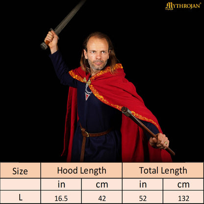 Mythrojan Woolen Embroidered Hooded Cloak /Cape with BRASS BROOCH Wool Cape for Ranger LARP SCA Cosplay