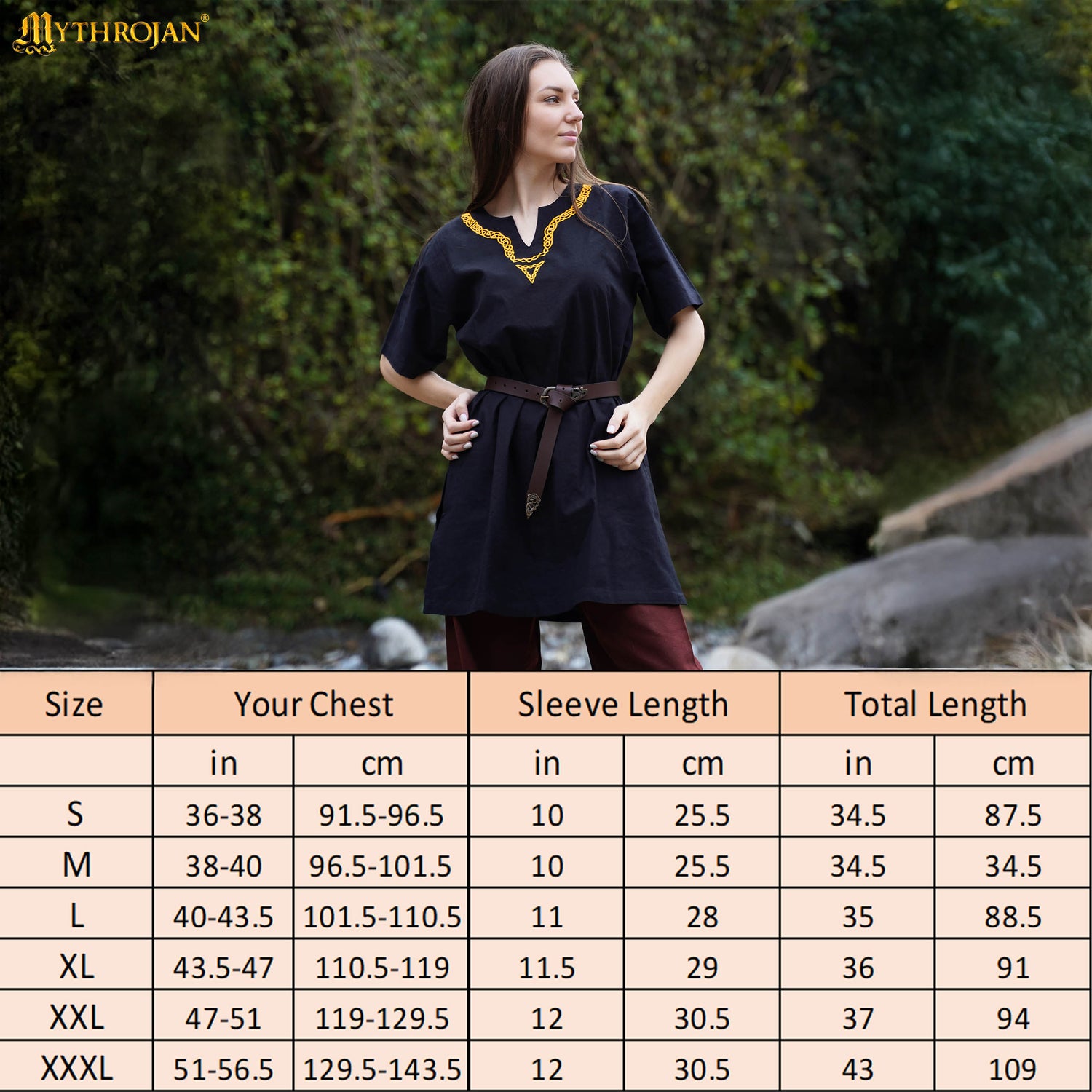 Medieval Embroidered  Cotton Half Sleeves Tunic