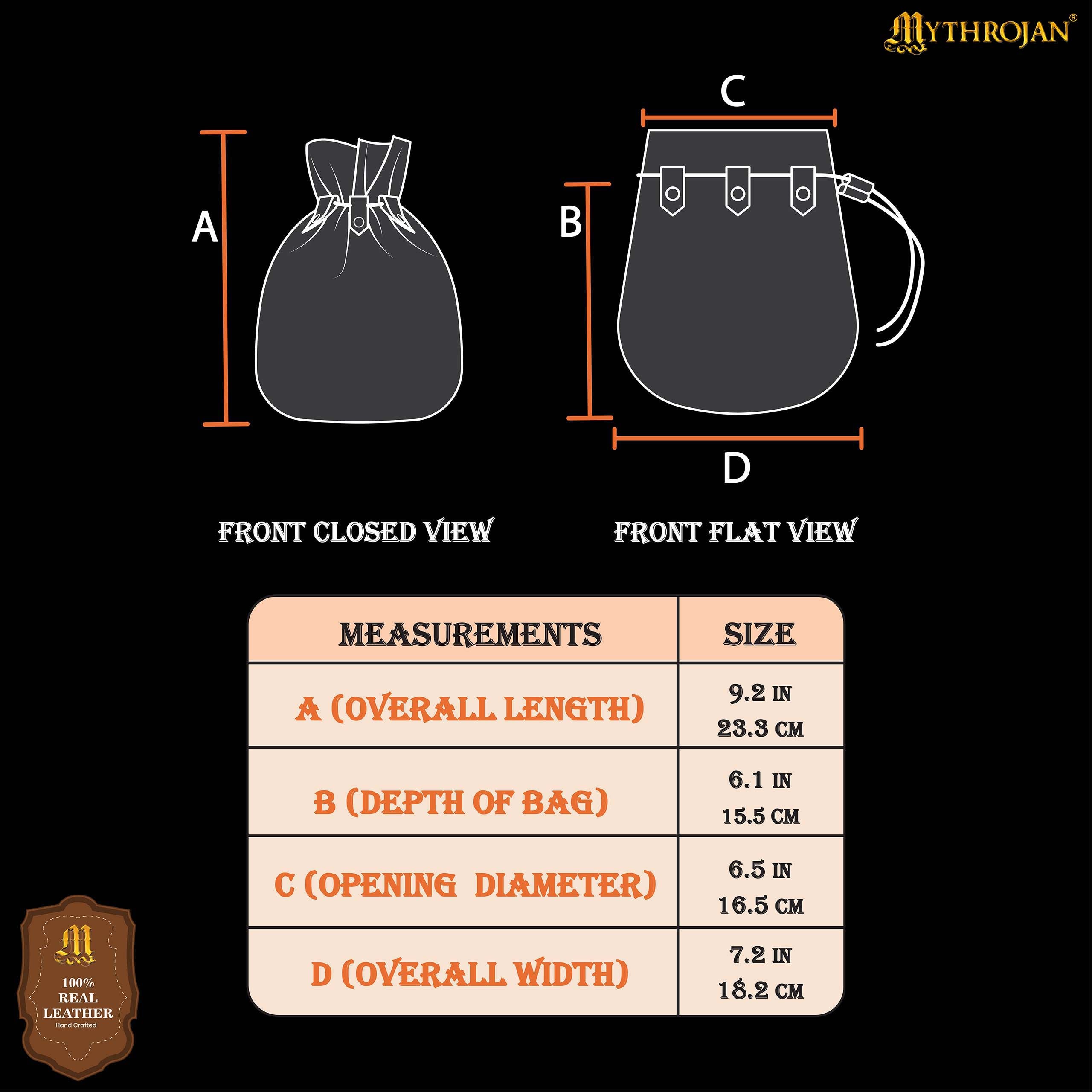 Mythrojan “ Gold and Dice ” Medieval Drawstring Bag, Ideal for SCA LARP Reenactment &amp; Ren fair Suede Leather Pouch, Black 9.2” ×7.2 ”
