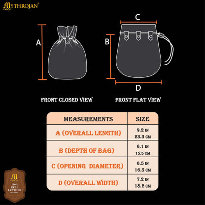 Mythrojan “ Gold and Dice ” Medieval Drawstring Bag, Ideal for SCA LARP Reenactment &amp; Ren fair Suede Leather Pouch, Chocolate Brown 9.2” ×7.2 ”