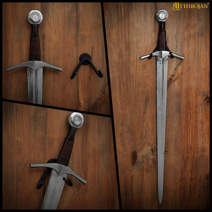 Mythrojan Heavy Sword Wall Mount in Forged Black Finish: Universal Sword Holder Wall Display