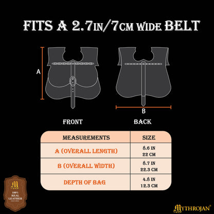 Mythrojan Classic Medieval Belt Bag with Solid Brass Buckle, Ideal for SCA LARP Reenactment &amp; Ren Fair, Full Grain Leather, Brown 8.5”×9”
