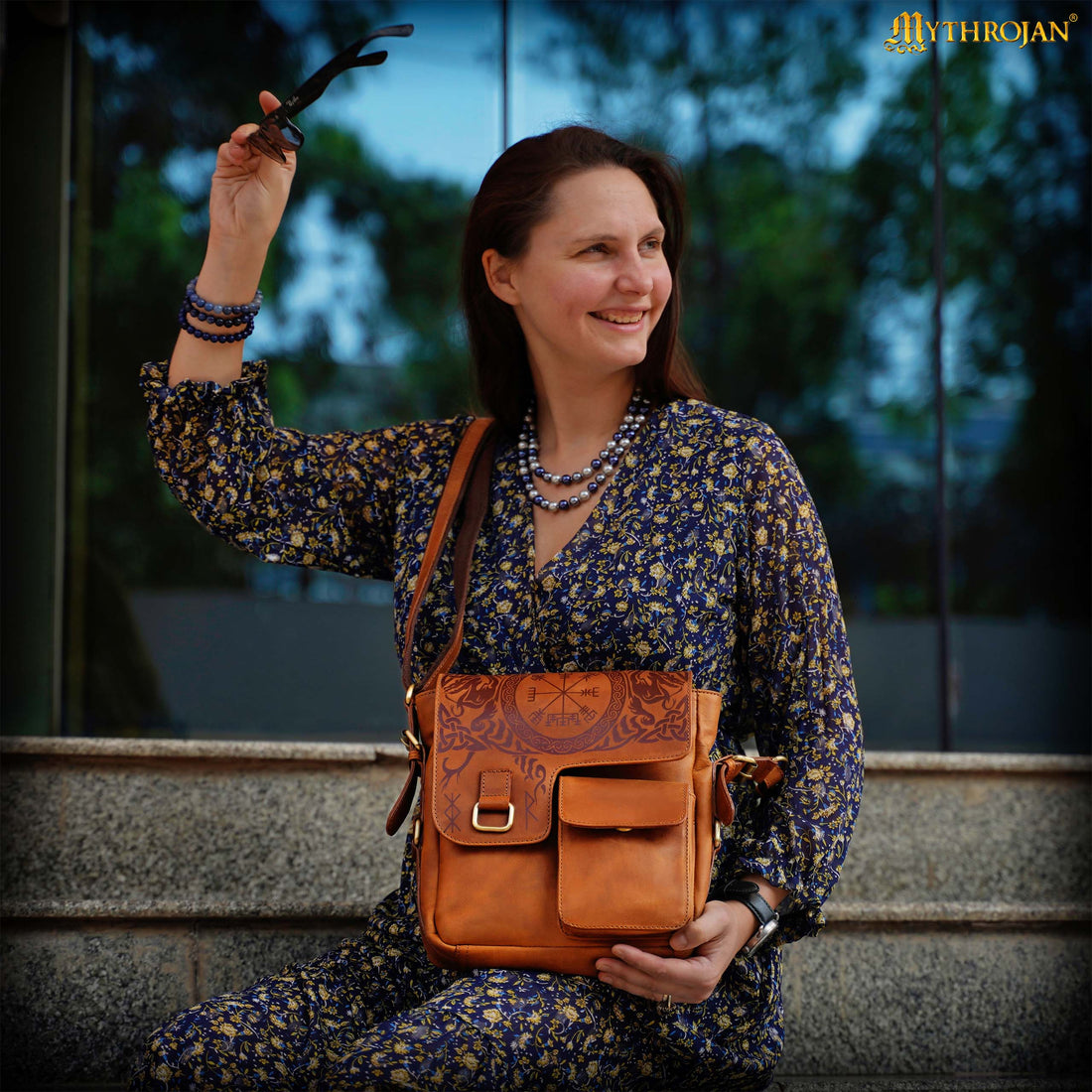 Mythrojan Norse Rune Leather Messenger Satchel Bag – Viking Rune Cross Body Bag