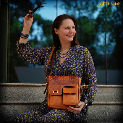 Mythrojan Norse Rune Leather Messenger Satchel Bag – Viking Rune Cross Body Bag