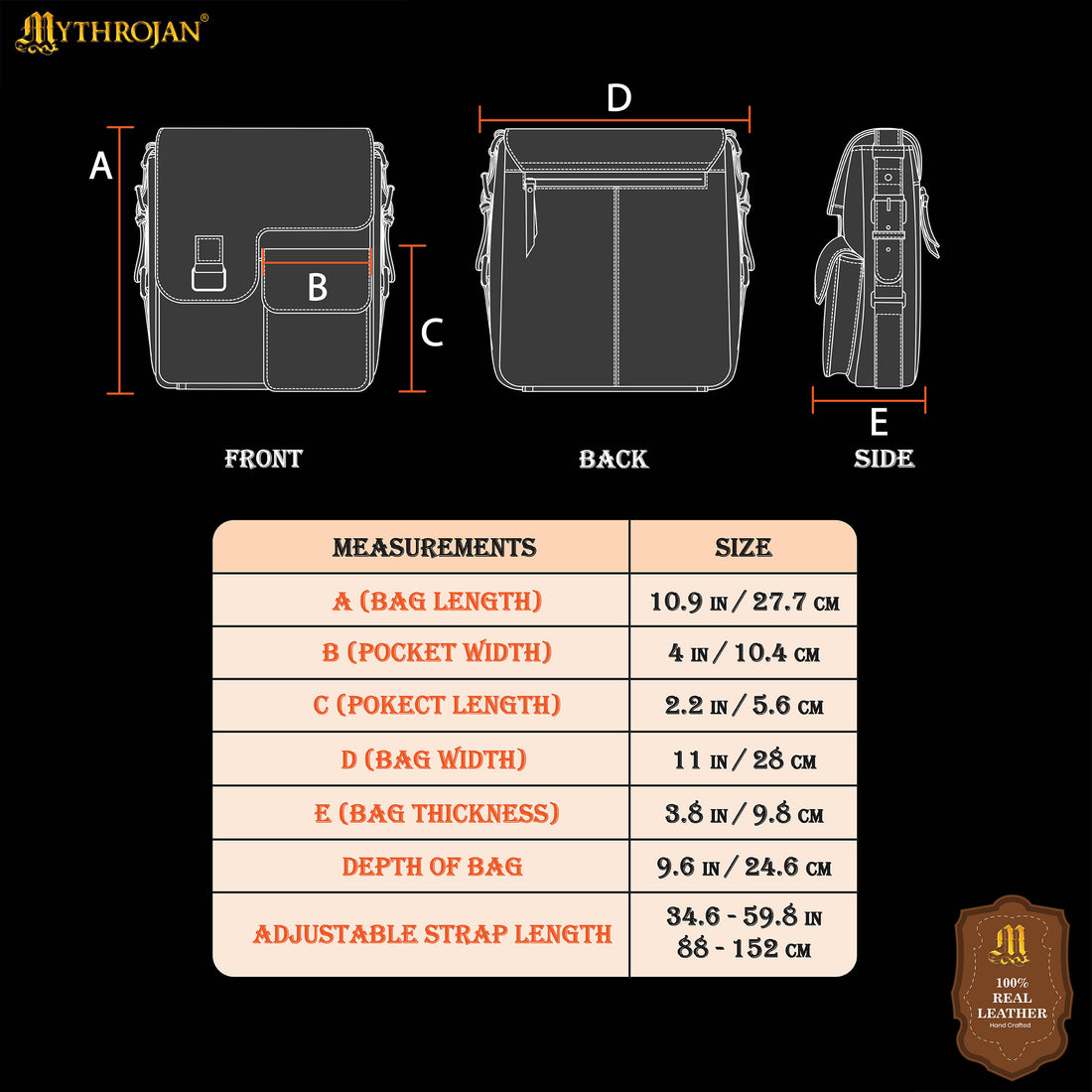 Mythrojan Norse Rune Leather Messenger Satchel Bag – Viking Rune Cross Body Bag