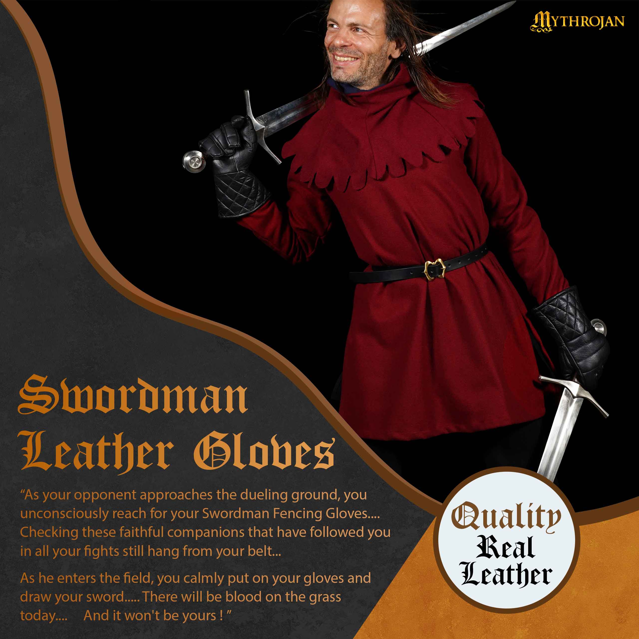 Mythrojan SWORDSMAN FENCING GLOVES: HEMA LIGHTLY PADDED LEATHER GLOVES Medieval Renaissance