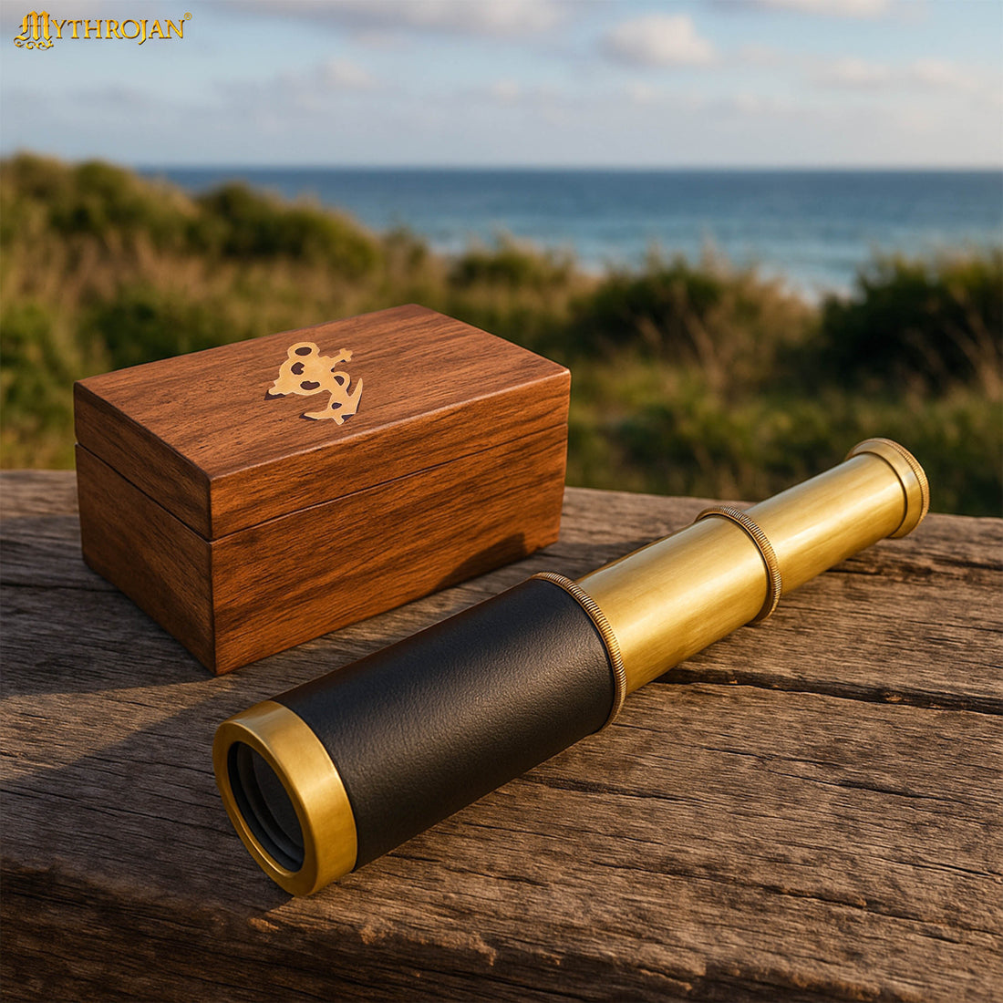Mythrojan Mini Pirate Spyglass Telescope Brass Colapsable Hand Telescope with Wooden Box Small Vintage Telescope Pirate Decore Brass Decorative Telescope - Black 6