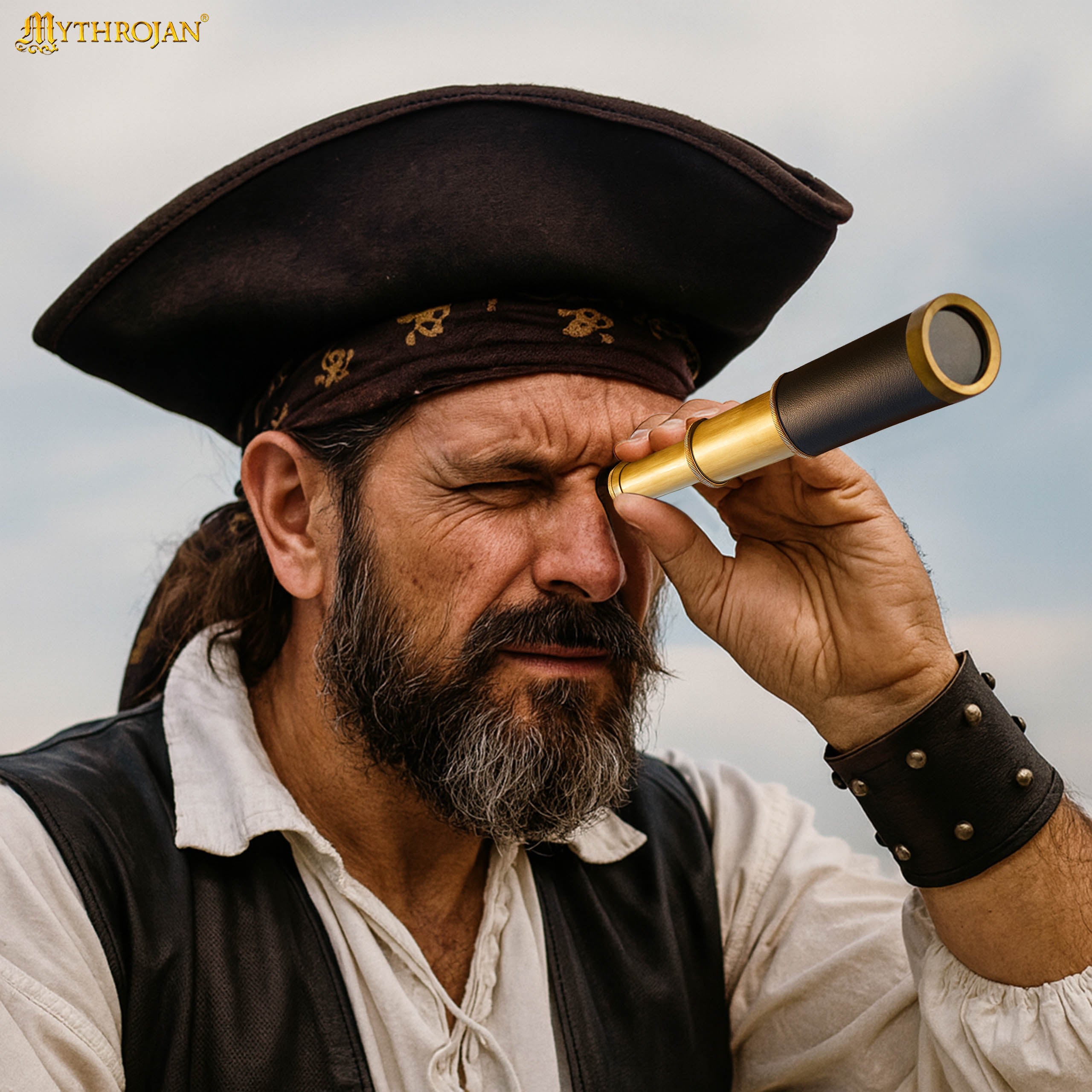 Mythrojan Mini Pirate Spyglass Telescope Brass Colapsable Hand Telescope with Wooden Box Small Vintage Telescope Pirate Decore Brass Decorative Telescope - Black 6