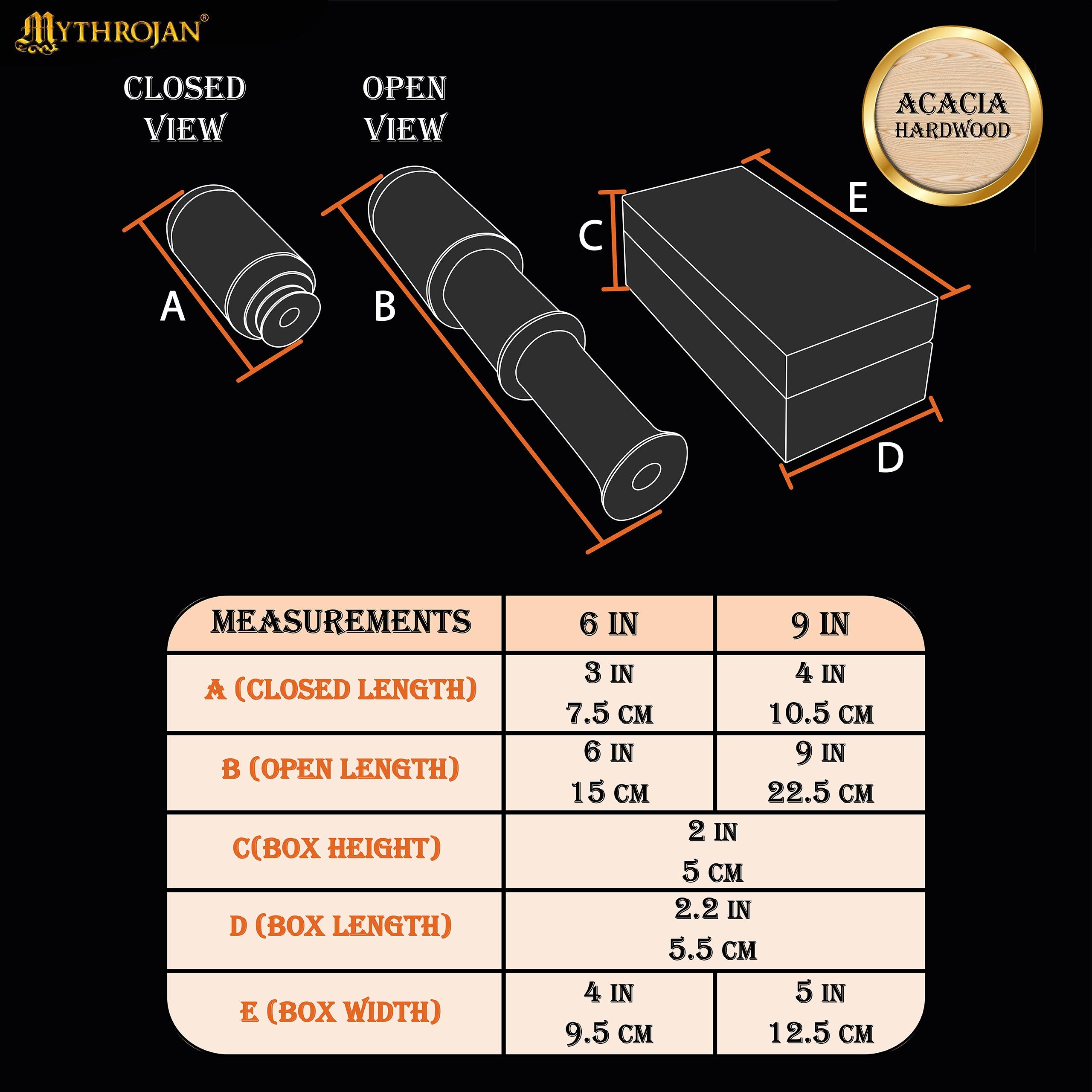 Mythrojan Mini Pirate Spyglass Telescope Brass Colapsable Hand Telescope with Wooden Box Small Vintage Telescope Pirate Decore Brass Decorative Telescope - Black 6