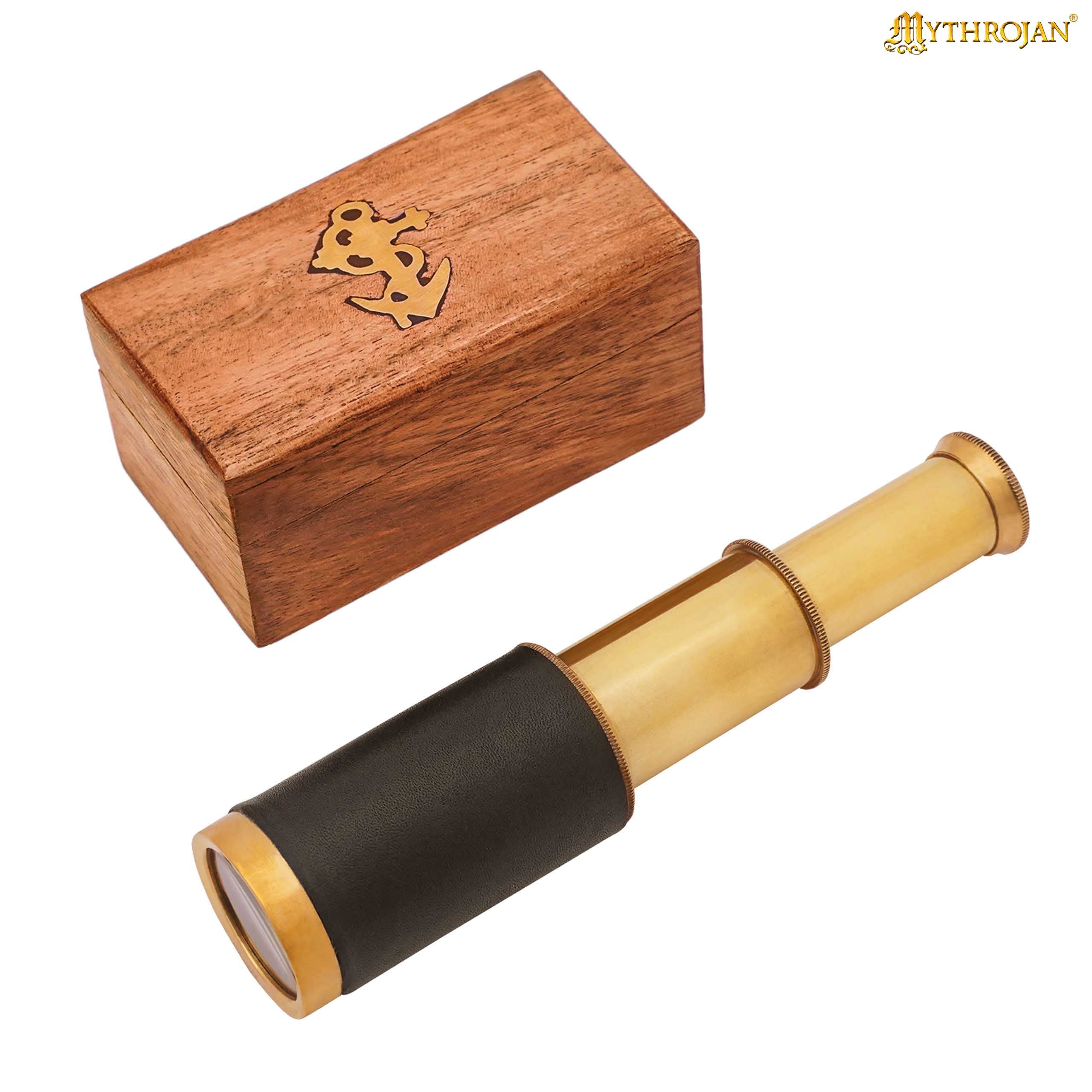 Mythrojan Mini Pirate Spyglass Telescope Brass Colapsable Hand Telescope with Wooden Box Small Vintage Telescope Pirate Decore Brass Decorative Telescope - Black 6