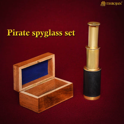 Mythrojan Mini Pirate Spyglass Telescope Brass Colapsable Hand Telescope with Wooden Box Small Vintage Telescope Pirate Decore Brass Decorative Telescope - Black 6