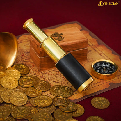 Mythrojan Mini Pirate Spyglass Telescope Brass Colapsable Hand Telescope with Wooden Box Small Vintage Telescope Pirate Decore Brass Decorative Telescope - Black 6
