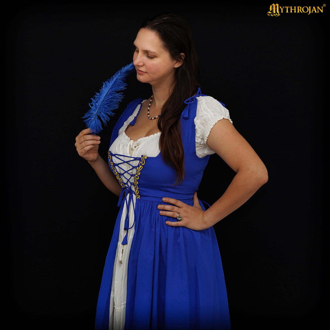 Mythrojan Traditional Irish Celtic Dress : Chemise and Over Dress Medieval Renaissance Costume SCA LARP : Blue