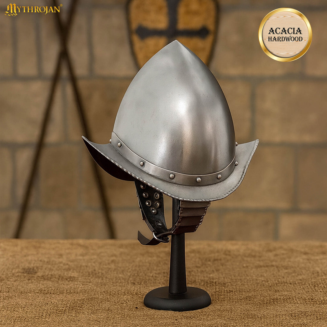 Mythrojan 14.5 Inch SOLID WOOD HAT DISPLAY STAND Sturdy Wooden Display Stand for Medieval Renaissance Cosplay Halloween Pin up Retro Hats