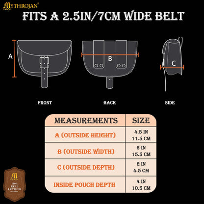Mythrojan “ The Medieval Burglar ” Leather Bag, Ideal for SCA LARP Reenactment &amp; Ren fair - Full Grain Leather, Black 4.7 ” ×6.2 ”