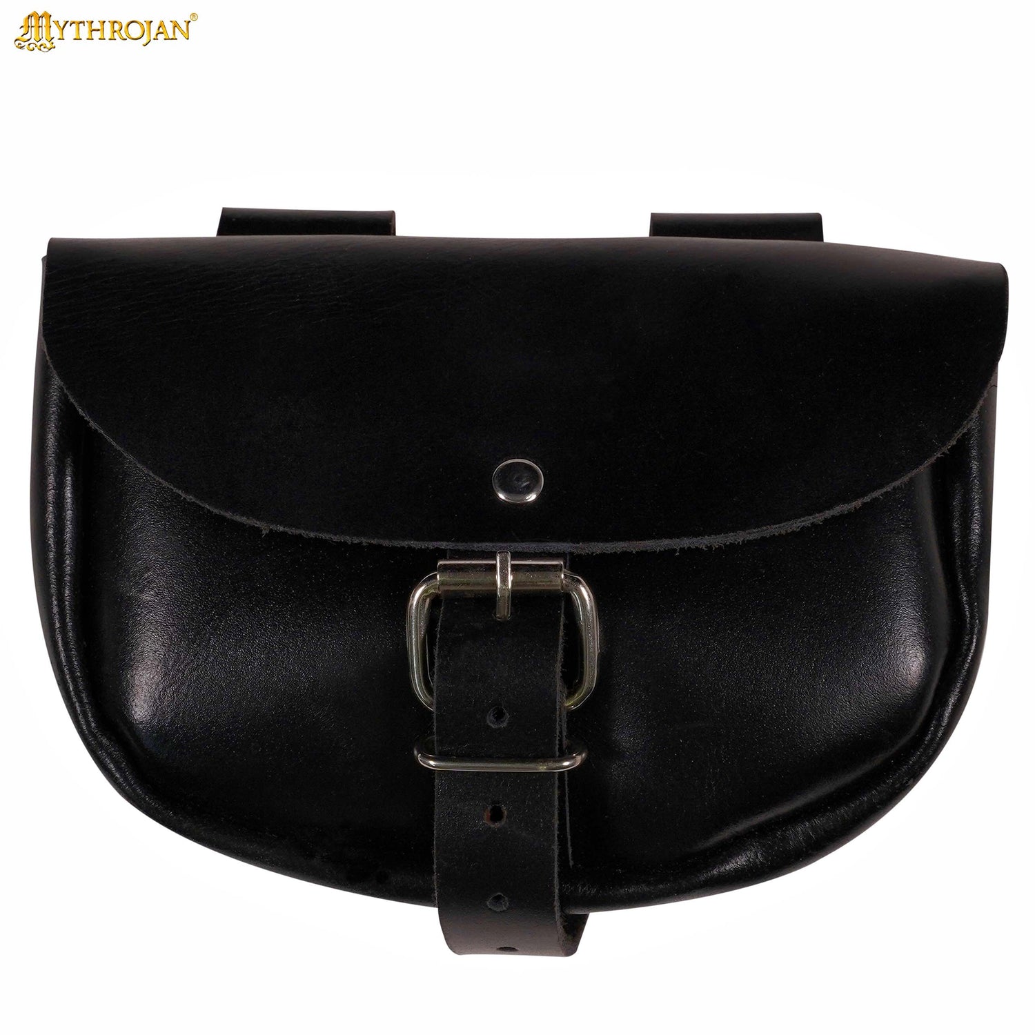 Mythrojan “ The Medieval Burglar ” Leather Bag, Ideal for SCA LARP Reenactment &amp; Ren fair - Full Grain Leather, Black 4.7 ” ×6.2 ”